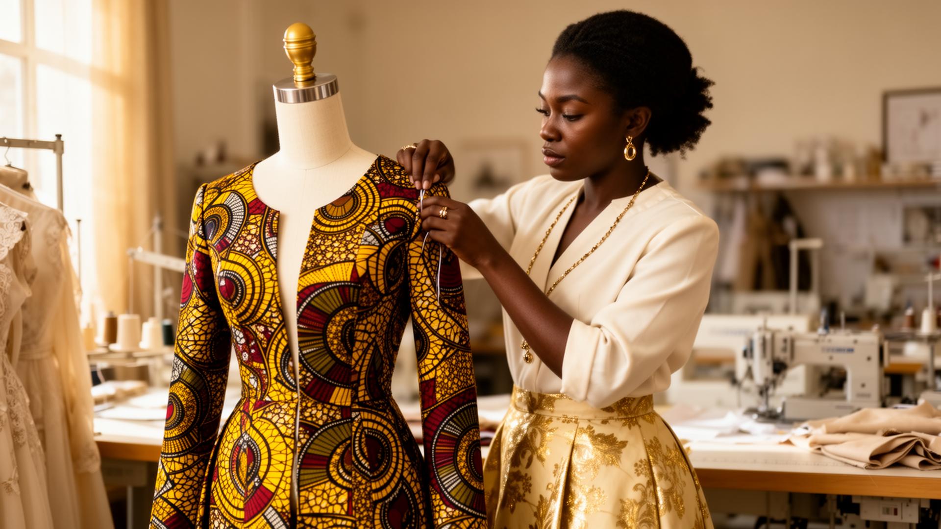 Annaniang at work in her tailoring atelier